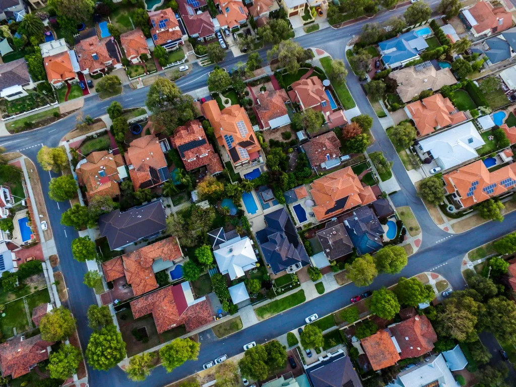 Aerial view of a neighbourhood for customer targeting