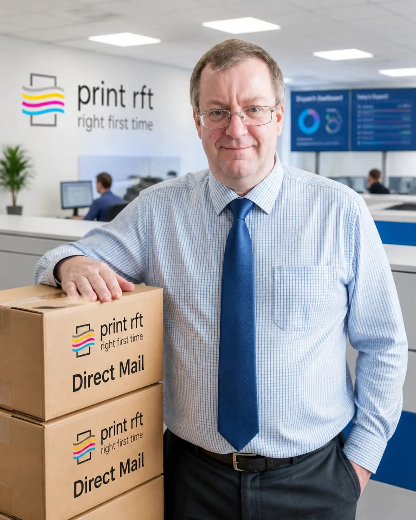 A delivery professional carrying direct mail parcels